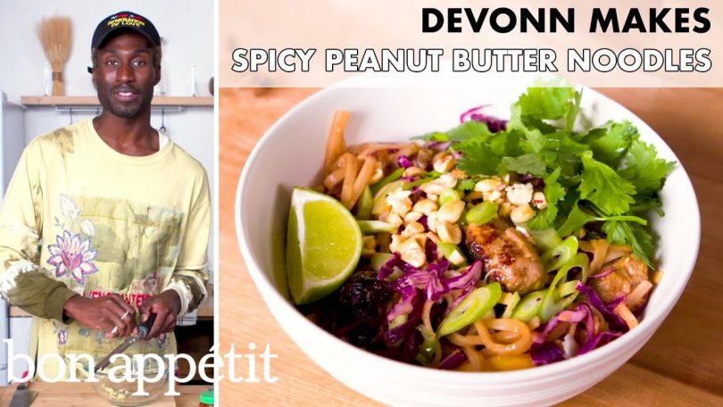 DeVonn Makes Spicy Peanut Butter Noodles with Sausage | From the Home Kitchen | Bon Appétit