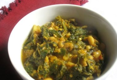 Spicy Black-Eyed Pea Curry with Swiss Chard and Roasted Eggplant Recipe